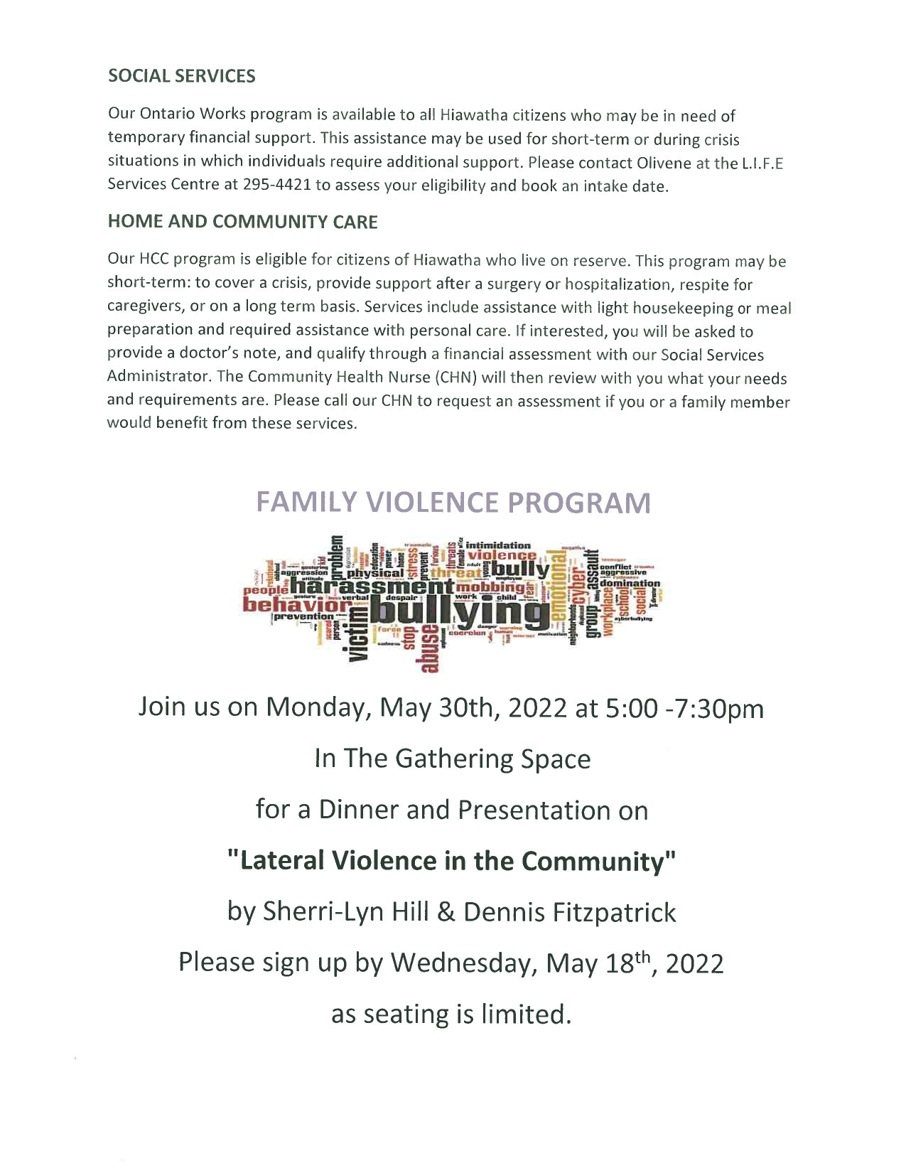 Hiawatha First Nation Family Violence Program